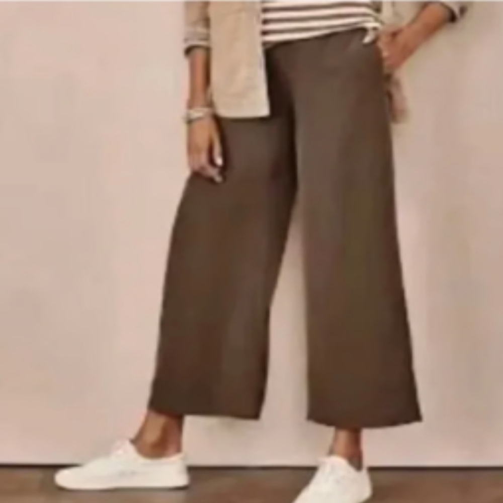 J.Jill Pull On Side Zip Wide Leg Cropped Pants in Sage NWOT  #3965